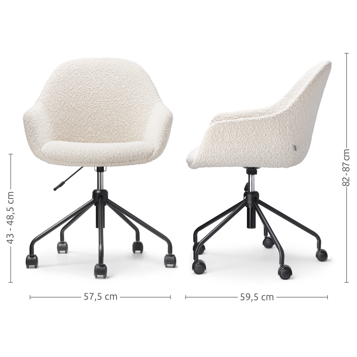 Nout-Mae bureaustoel bouclé beige - zwart onderstel