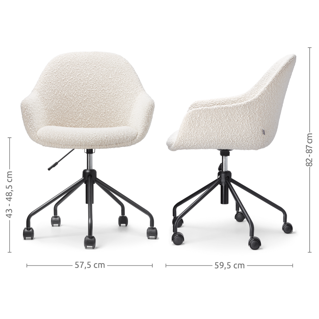 Nout-Mae bureaustoel bouclé beige - zwart onderstel