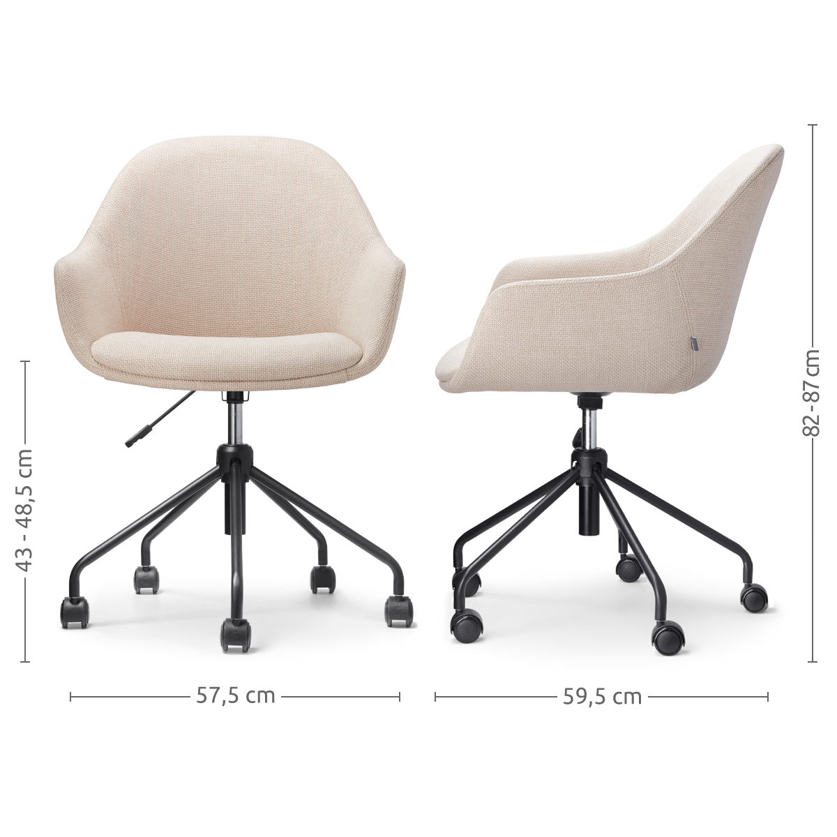Nout-Mae bureaustoel beige - zwart onderstel