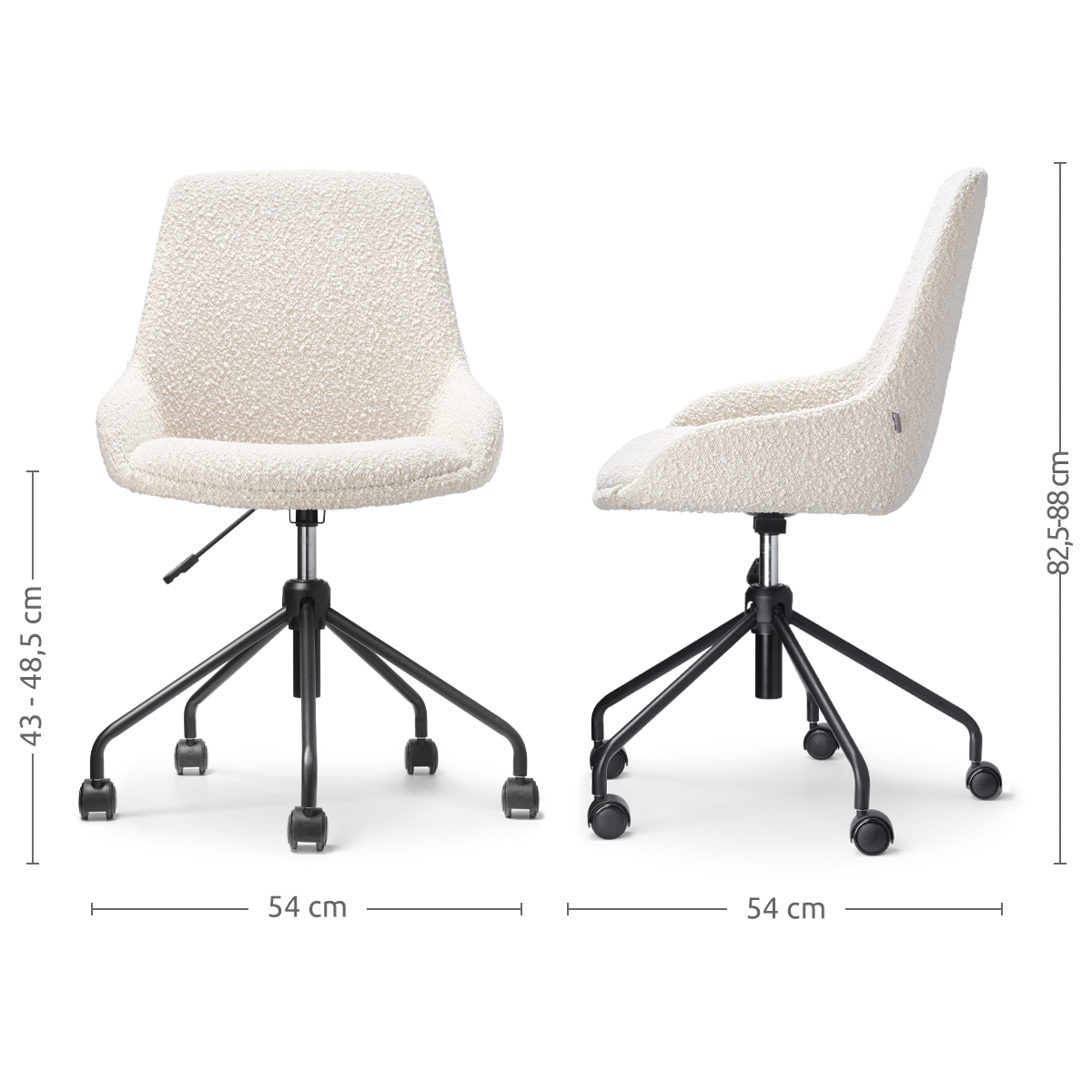 Nout-Isa bureaustoel bouclé beige - zwart onderstel