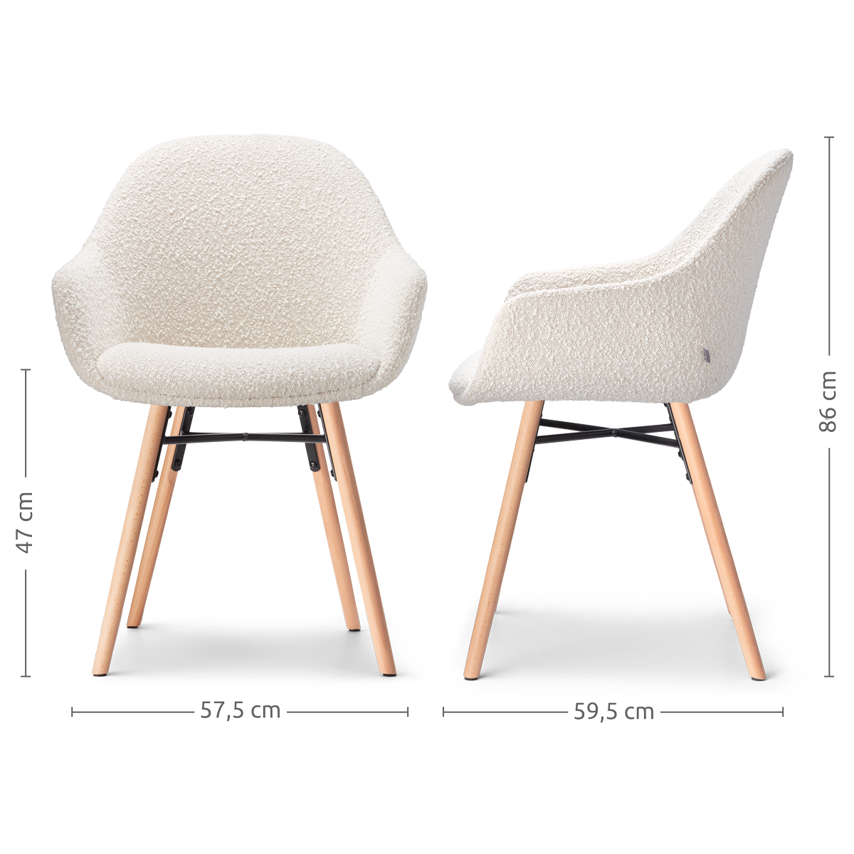 Nena-Mae eetkamerstoel bouclé beige - houten onderstel
