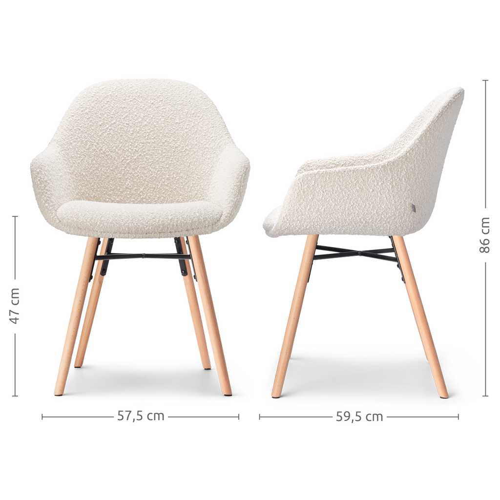 Nena-Mae eetkamerstoel bouclé beige - houten onderstel