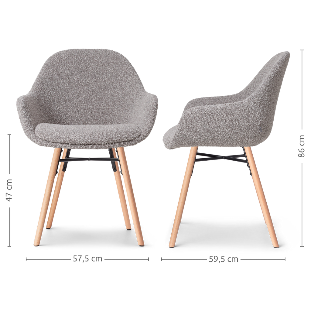 Nena-Mae eetkamerstoel bouclé taupe - houten onderstel