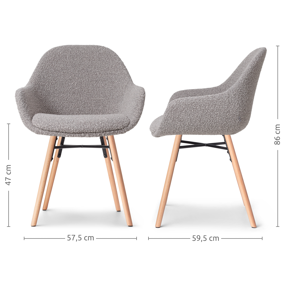 Nena-Mae eetkamerstoel bouclé taupe - houten onderstel