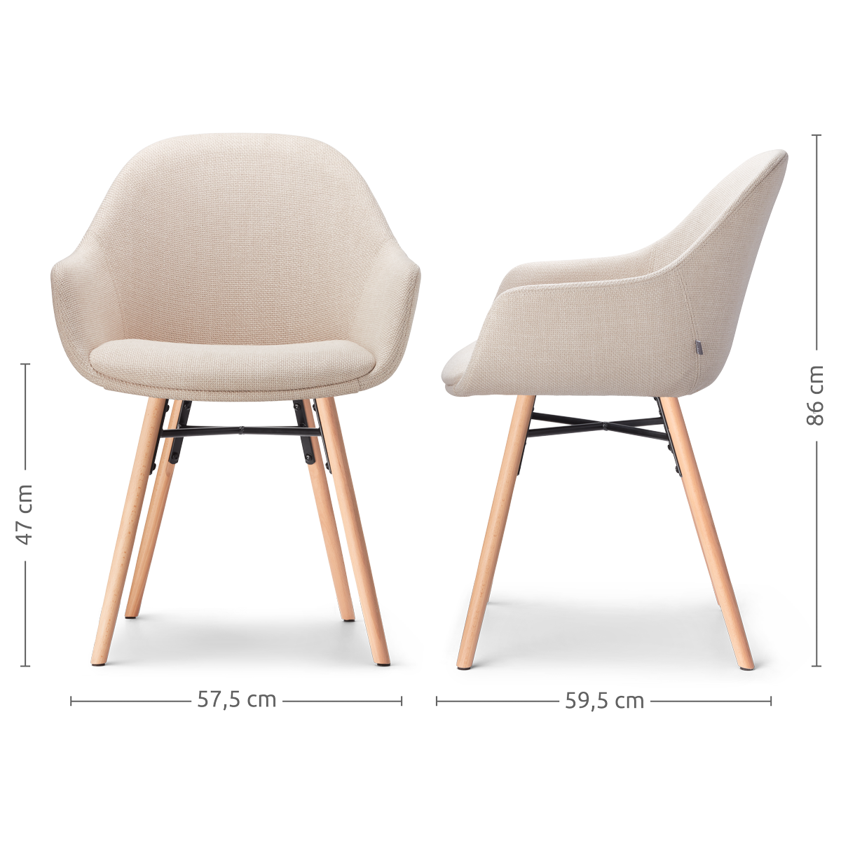 Nena-Mae eetkamerstoel beige - houten onderstel