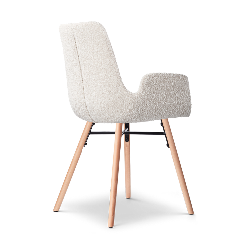 Nena-Eef eetkamerstoel bouclé beige - houten onderstel