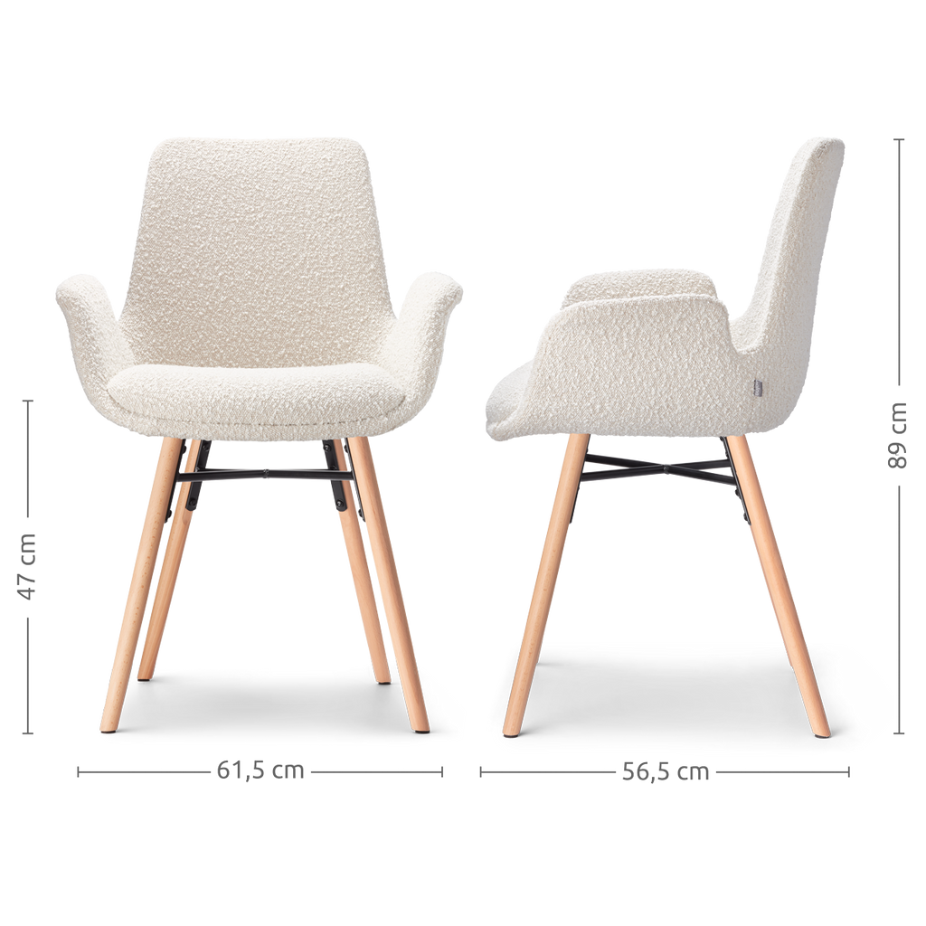 Nena-Eef eetkamerstoel bouclé beige - houten onderstel