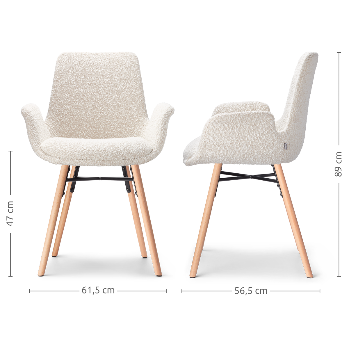 Nena-Eef eetkamerstoel bouclé beige - houten onderstel
