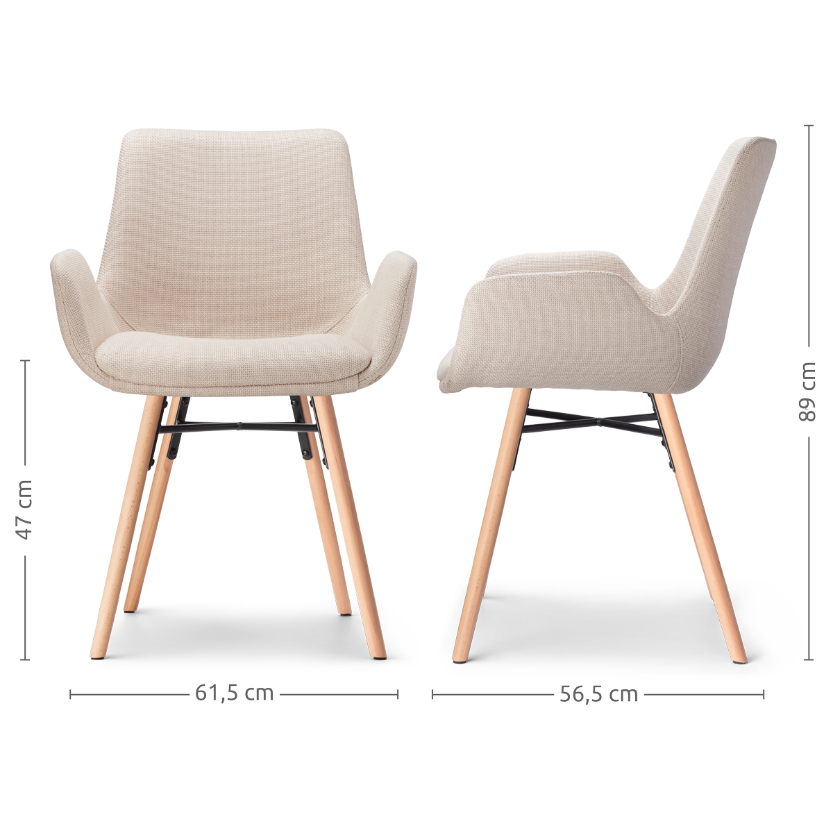 Nena-Eef eetkamerstoel beige - houten onderstel