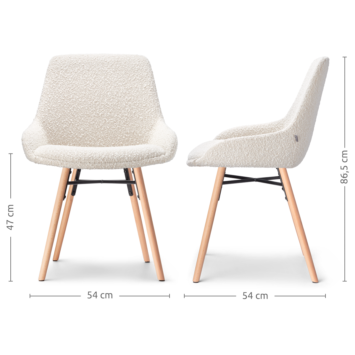 Nena-Isa eetkamerstoel bouclé beige - houten onderstel