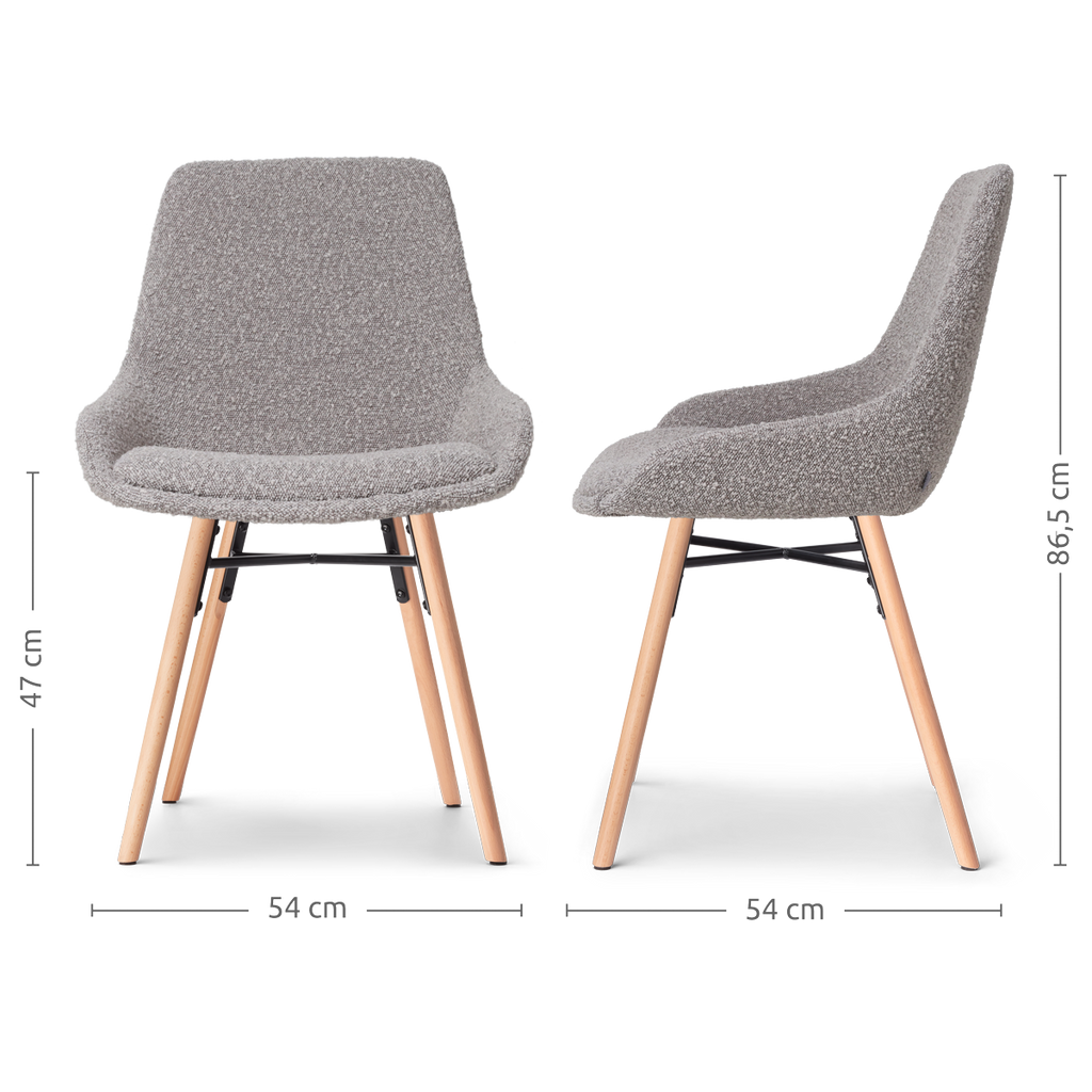 Nena-Isa eetkamerstoel bouclé taupe - houten onderstel