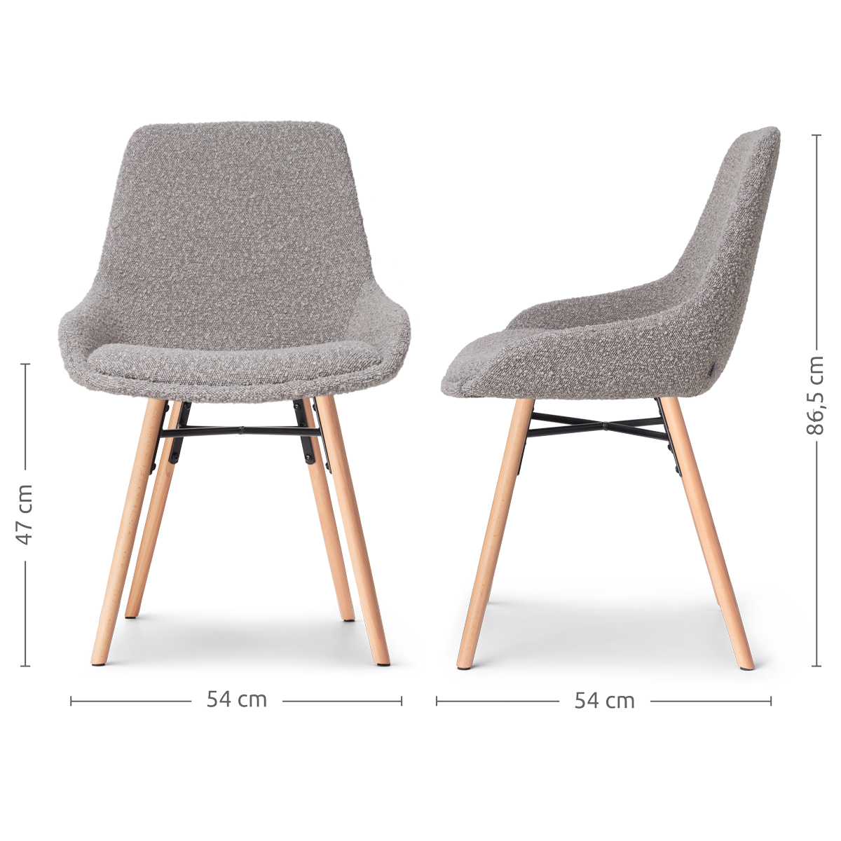 Nena-Isa eetkamerstoel bouclé taupe - houten onderstel