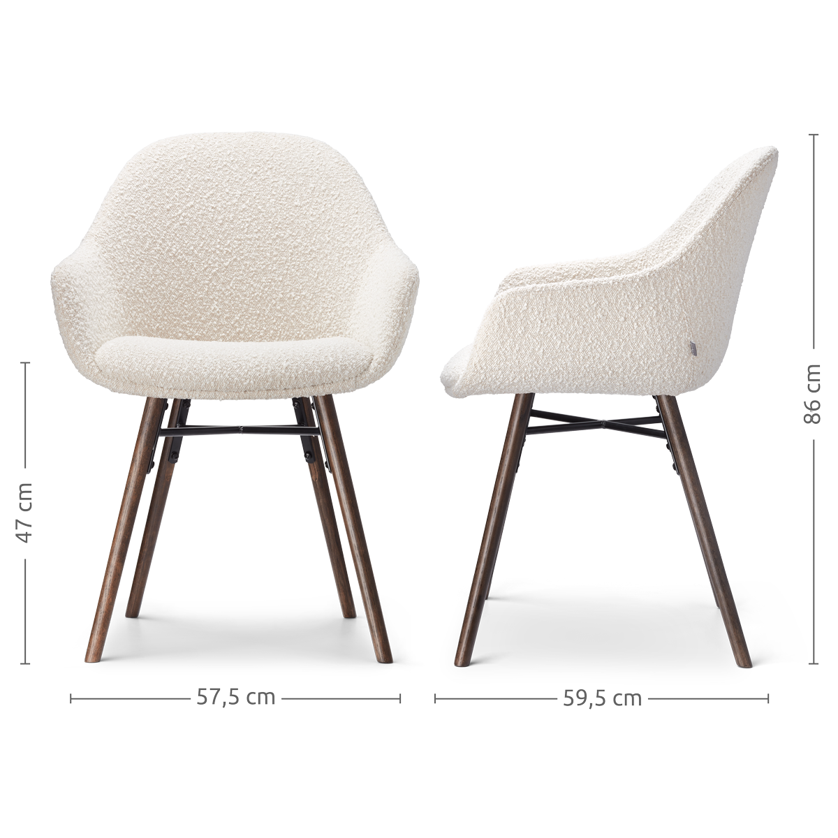 Nena-Mae eetkamerstoel bouclé beige - walnoot houten onderstel