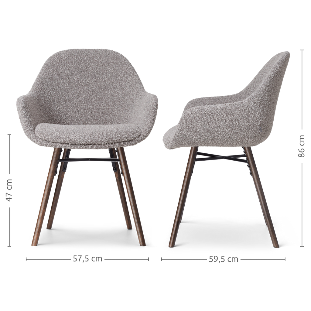 Nena-Mae eetkamerstoel bouclé taupe - walnoot houten onderstel