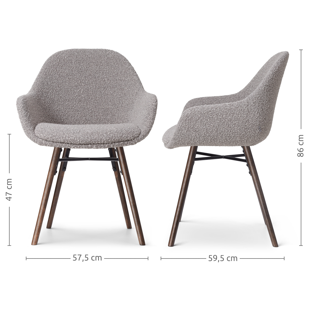 Nena-Mae eetkamerstoel bouclé taupe - walnoot houten onderstel