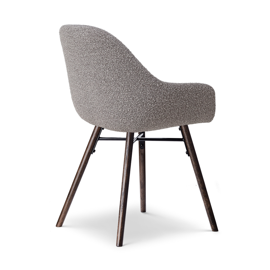 Nena-Mae eetkamerstoel bouclé taupe - walnoot houten onderstel