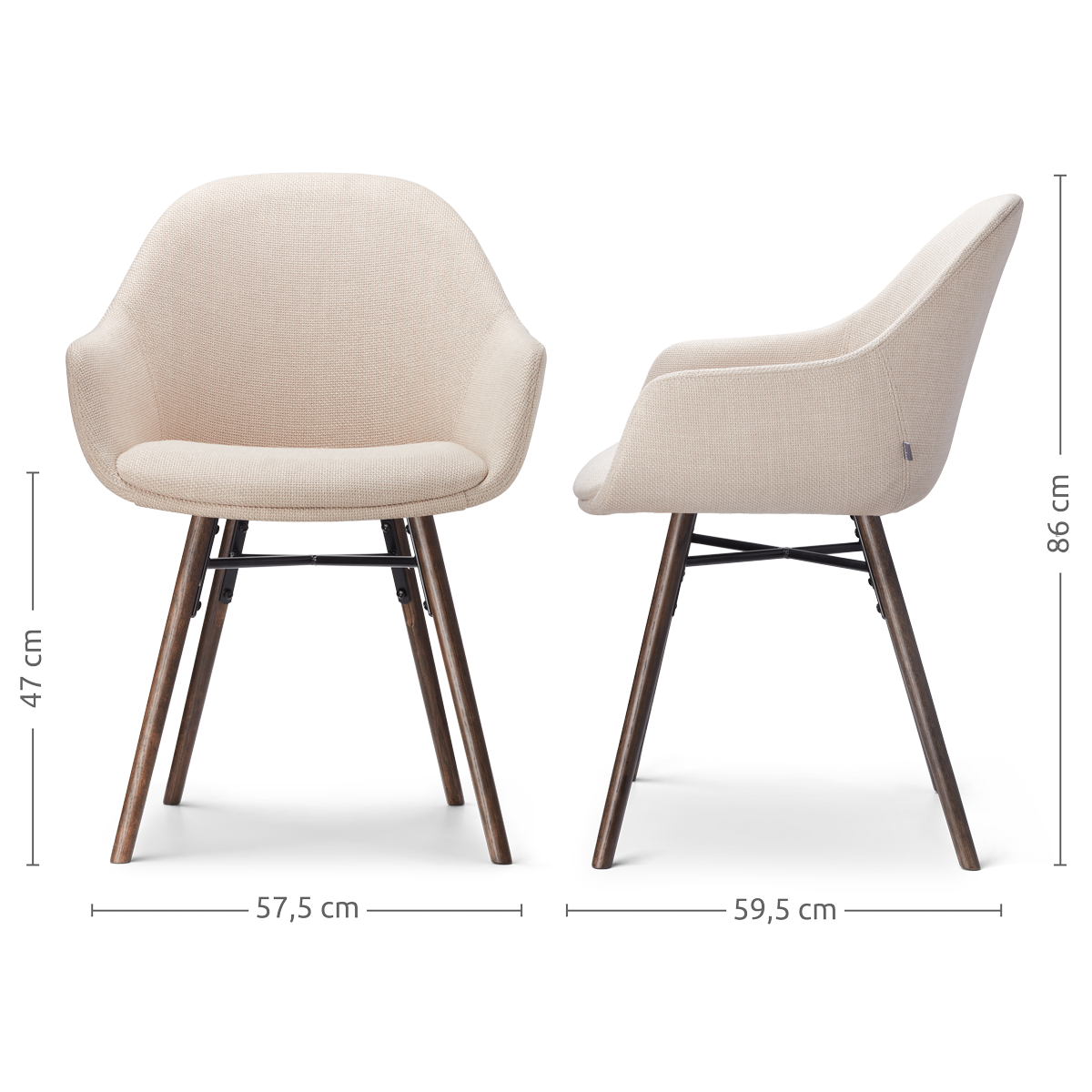 Nena-Mae eetkamerstoel beige - walnoot houten onderstel