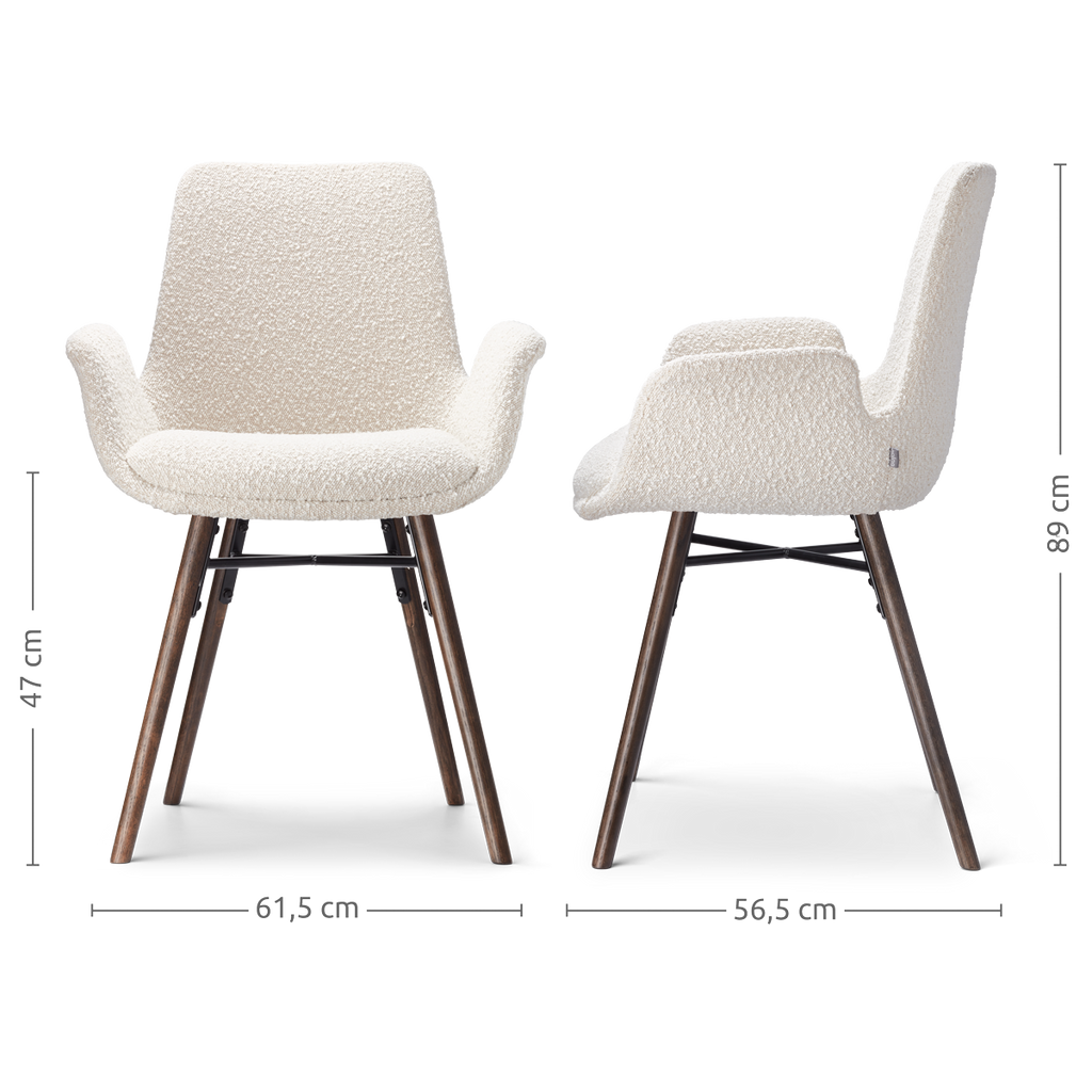 Nena-Eef eetkamerstoel bouclé beige - walnoot houten onderstel