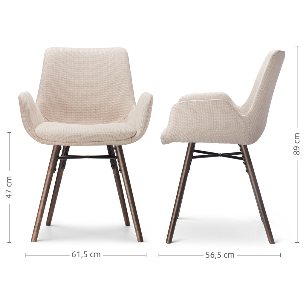 Nena-Eef eetkamerstoel beige - walnoot houten onderstel