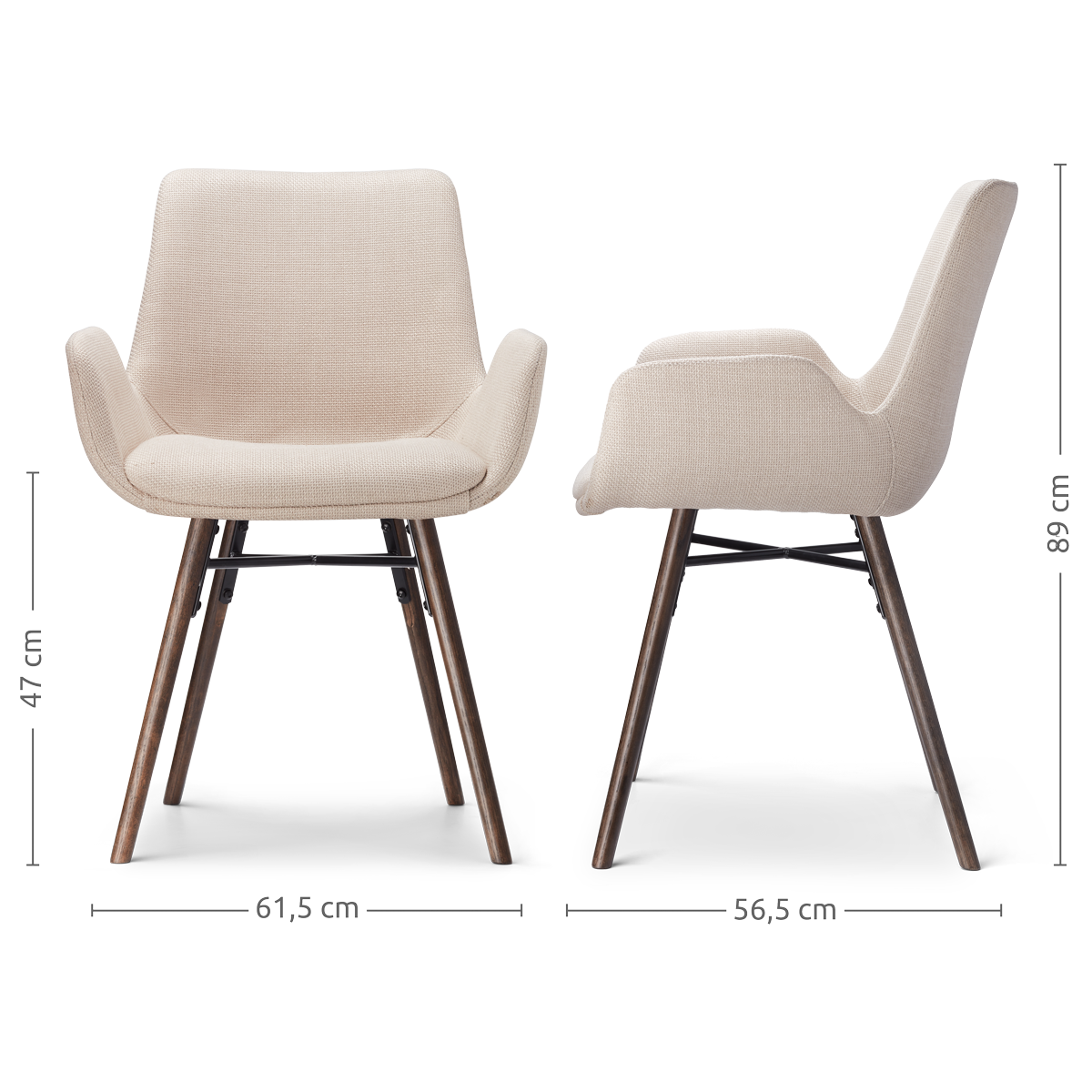Nena-Eef eetkamerstoel beige - walnoot houten onderstel