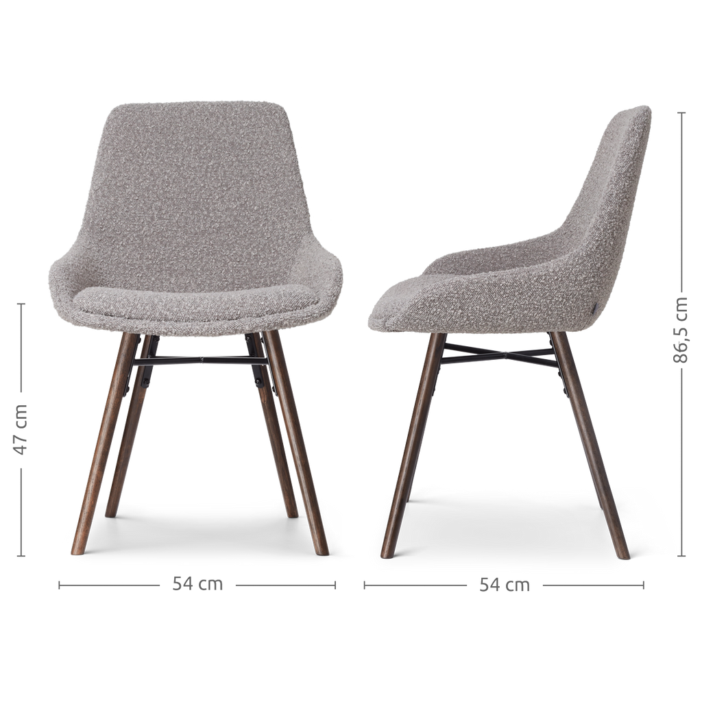 Nena-Isa eetkamerstoel bouclé taupe - walnoot houten onderstel