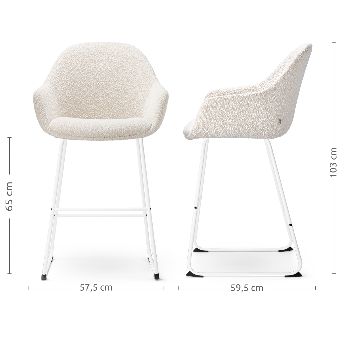 Nino-Mae barkruk bouclé beige - wit onderstel - 65 cm