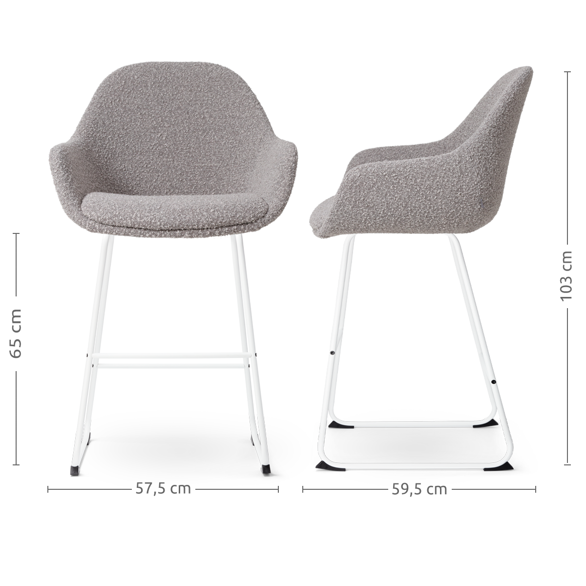 Nino-Mae barkruk bouclé taupe - wit onderstel - 65 cm