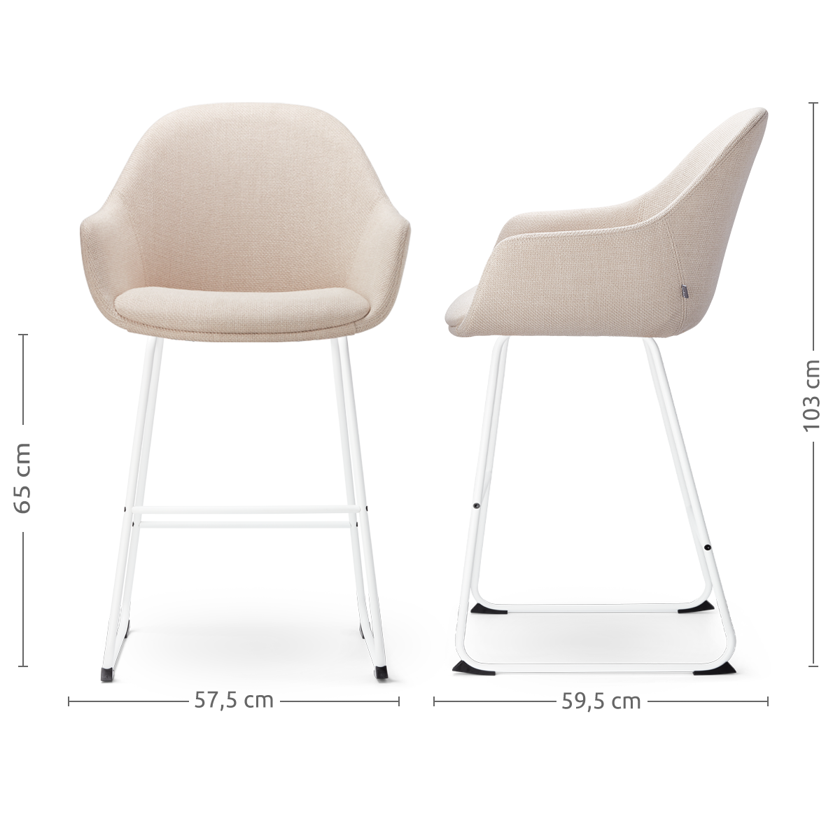 Nino-Mae barkruk beige - wit onderstel - 65 cm