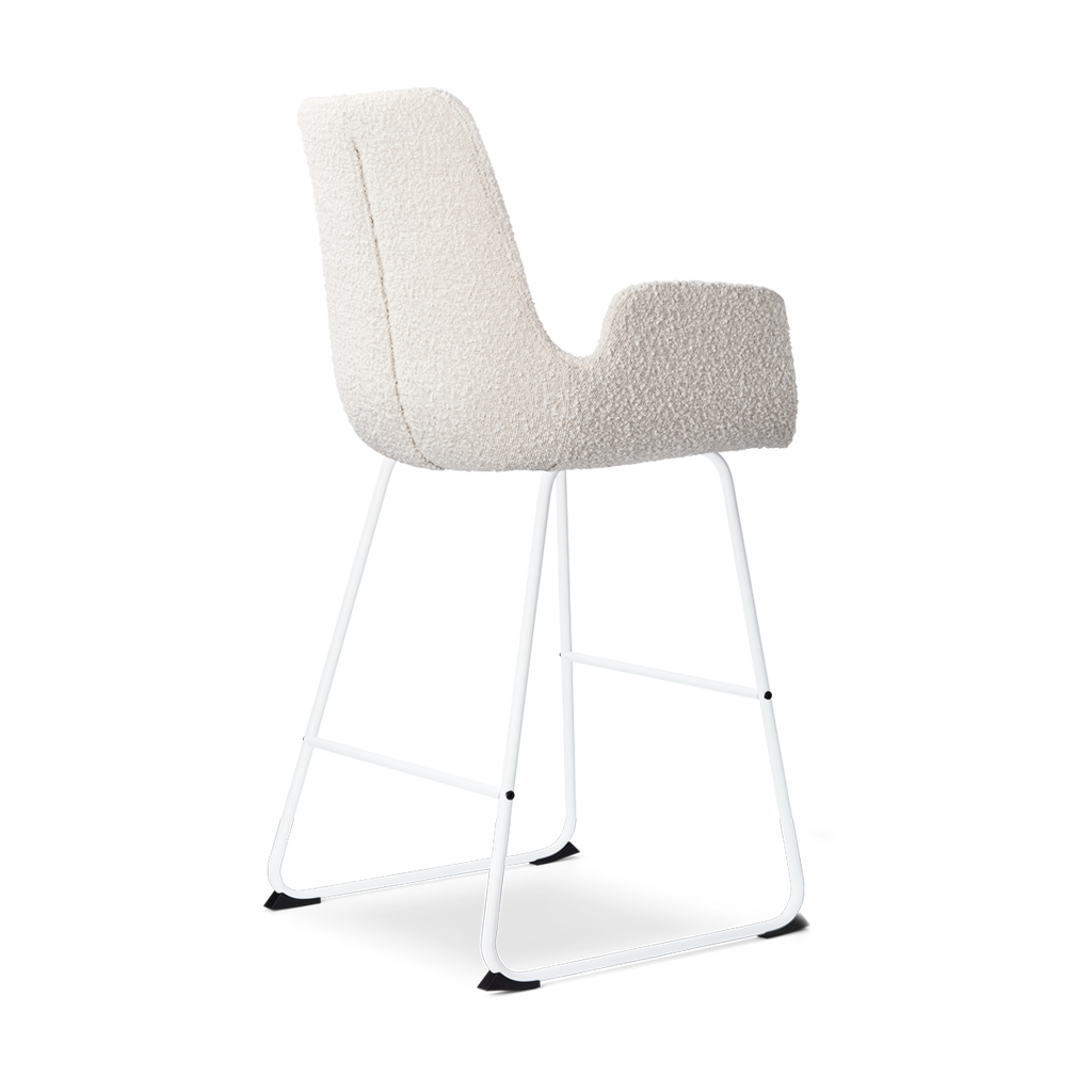 Nino-Eef barkruk bouclé beige - wit onderstel - 65 cm