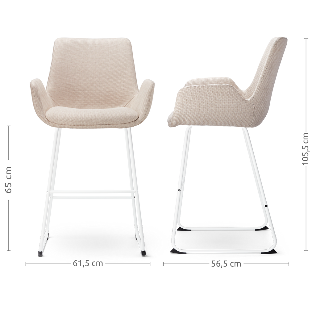 Nino-Eef barkruk beige - wit onderstel - 65 cm