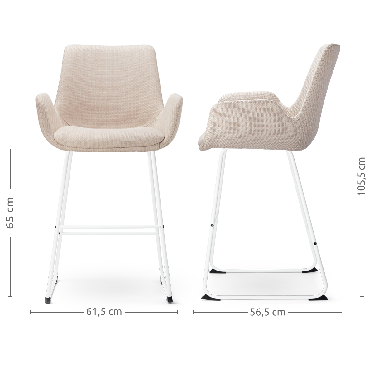 Nino-Eef barkruk beige - wit onderstel - 65 cm