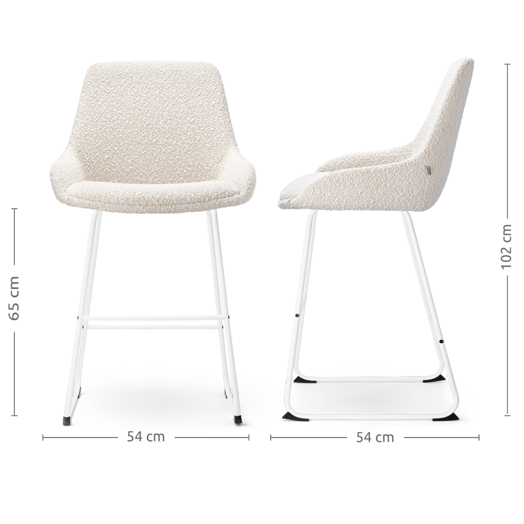 Nino-Isa barkruk bouclé beige - wit onderstel - 65 cm