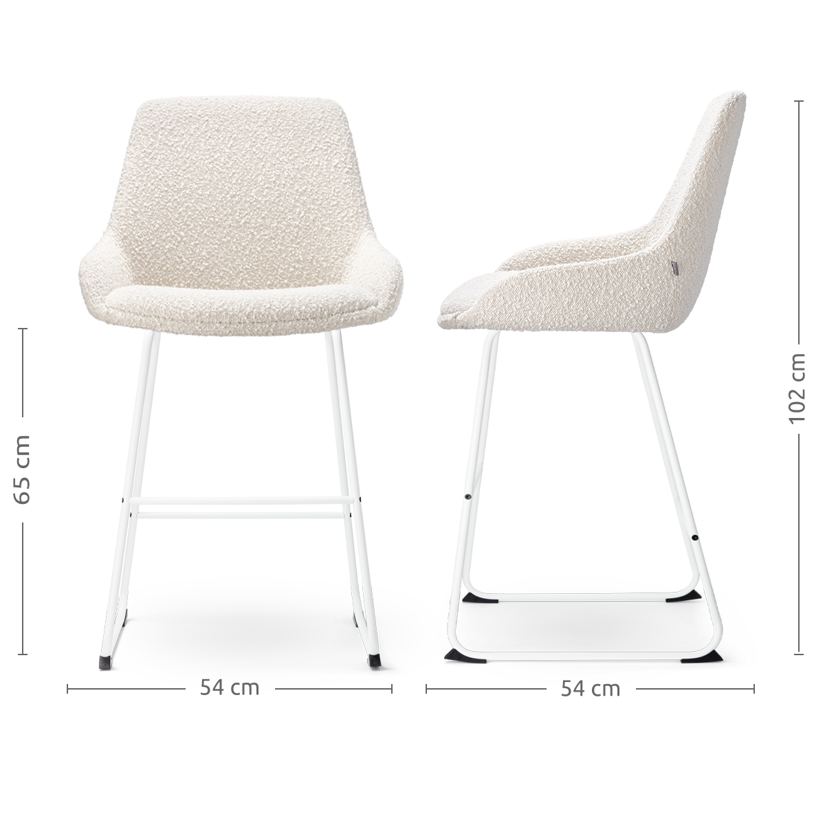 Nino-Isa barkruk bouclé beige - wit onderstel - 65 cm