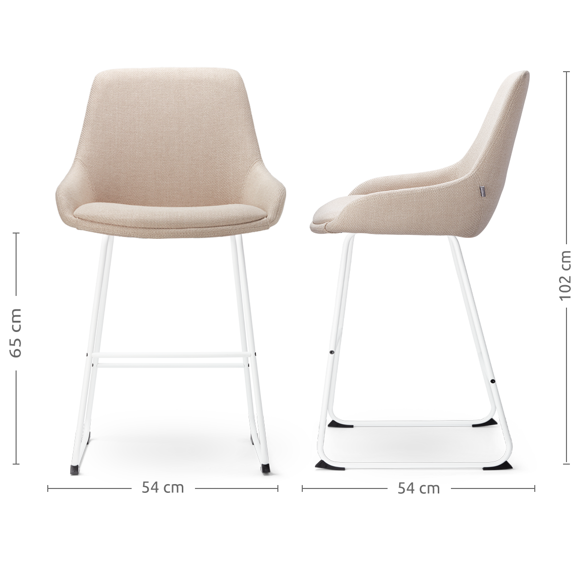 Nino-Isa barkruk beige - wit onderstel - 65 cm