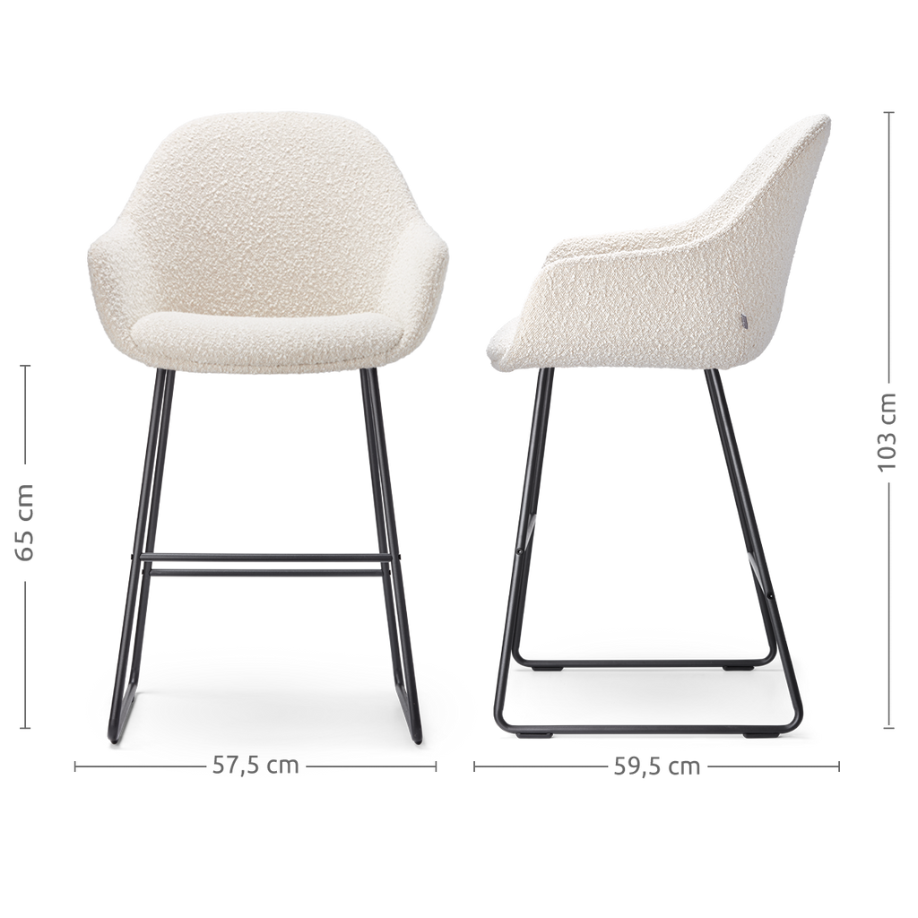 Nino-Mae barkruk bouclé beige - zwart onderstel - 65 cm