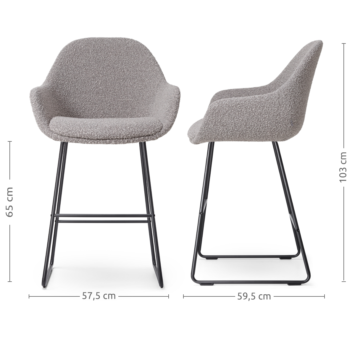 Nino-Mae barkruk bouclé taupe - zwart onderstel - 65 cm
