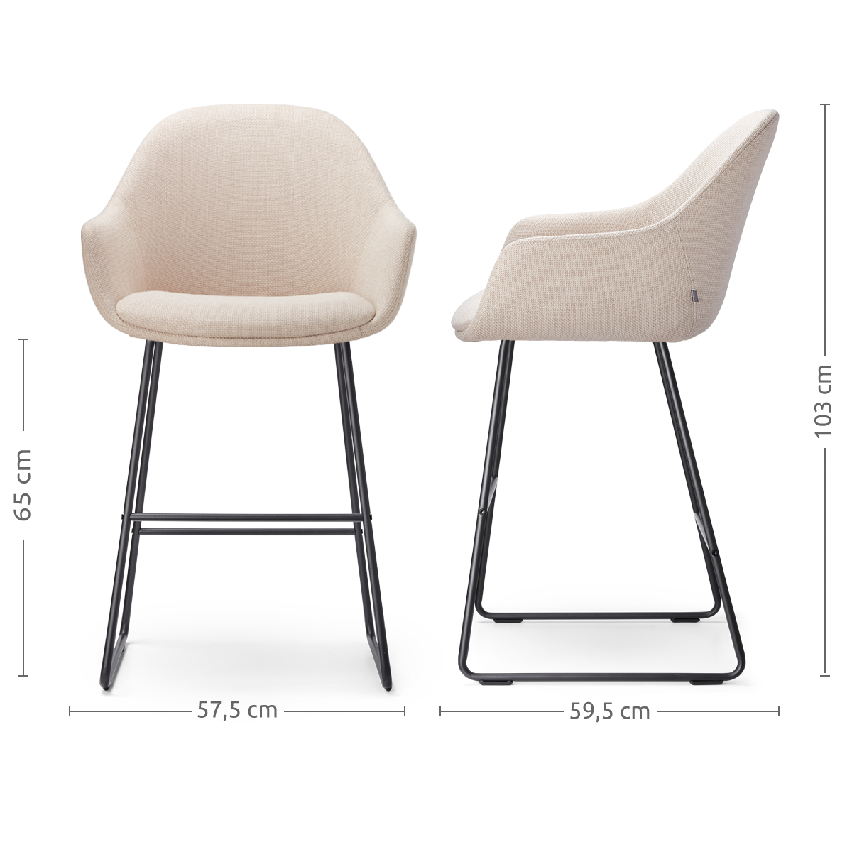 Nino-Mae barkruk beige - zwart onderstel - 65 cm