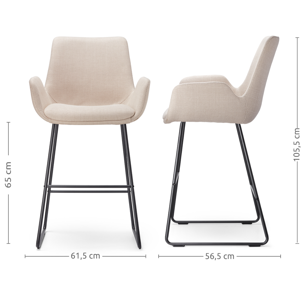 Nino-Eef barkruk beige - zwart onderstel - 65 cm