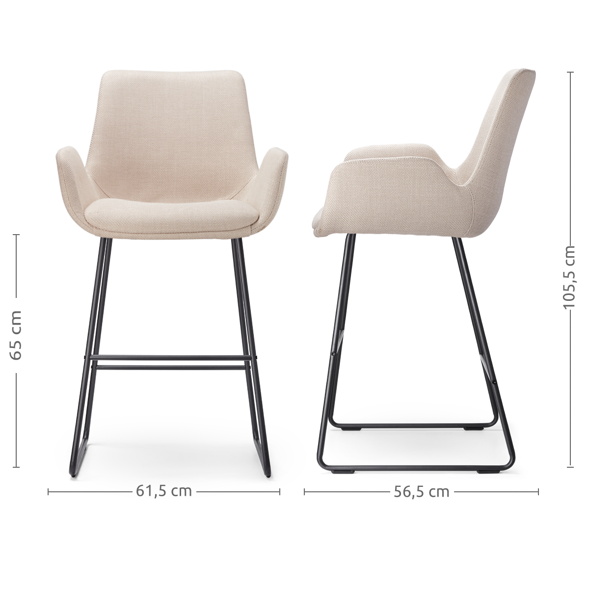 Nino-Eef barkruk beige - zwart onderstel - 65 cm