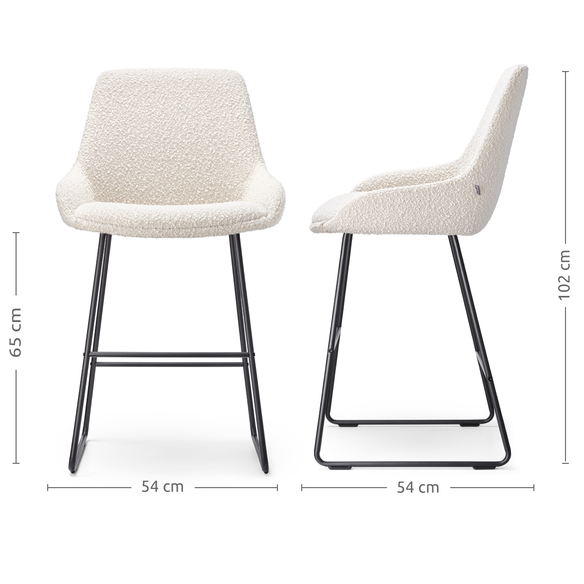 Nino-Isa barkruk bouclé beige - zwart onderstel - 65 cm