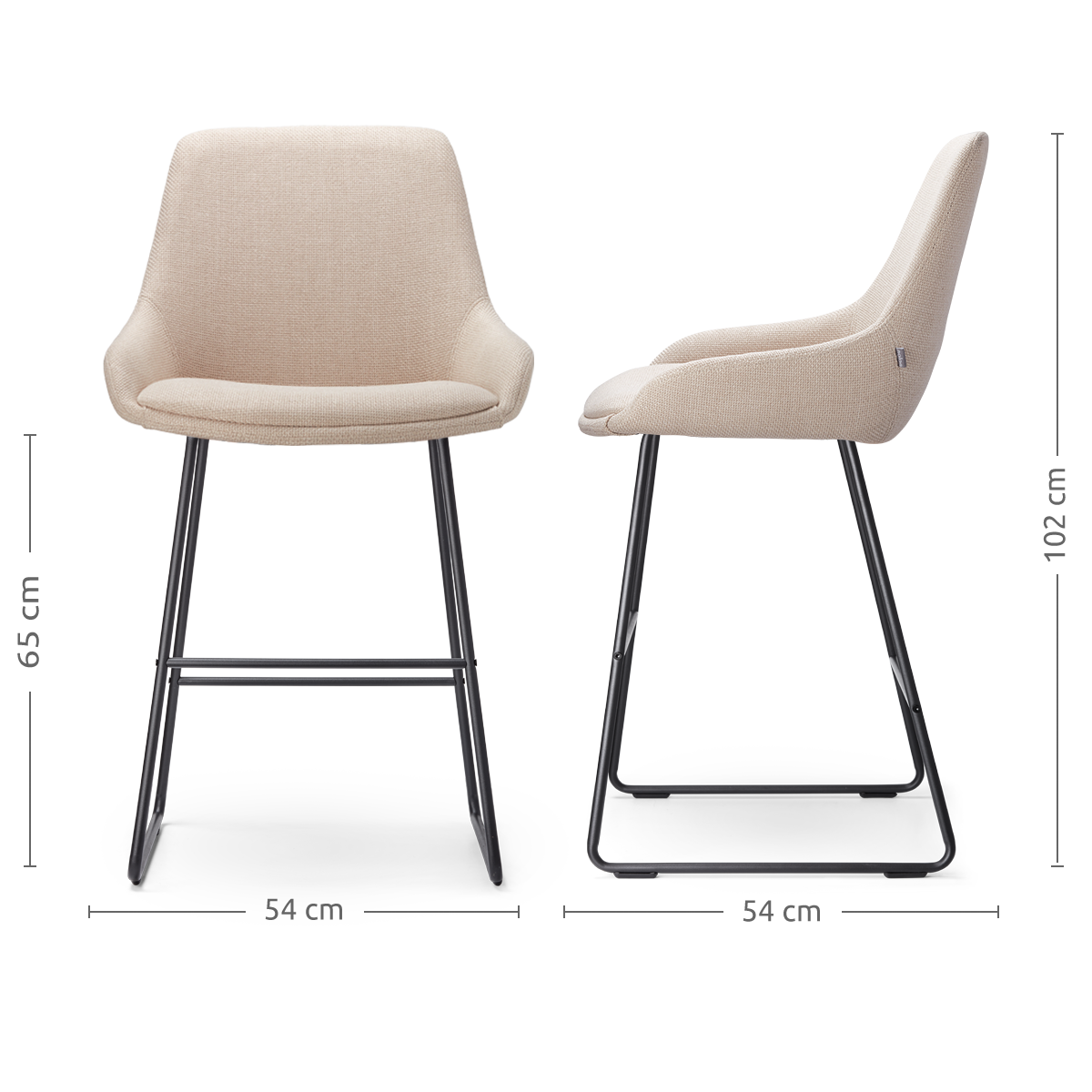 Nino-Isa barkruk beige - zwart onderstel - 65 cm