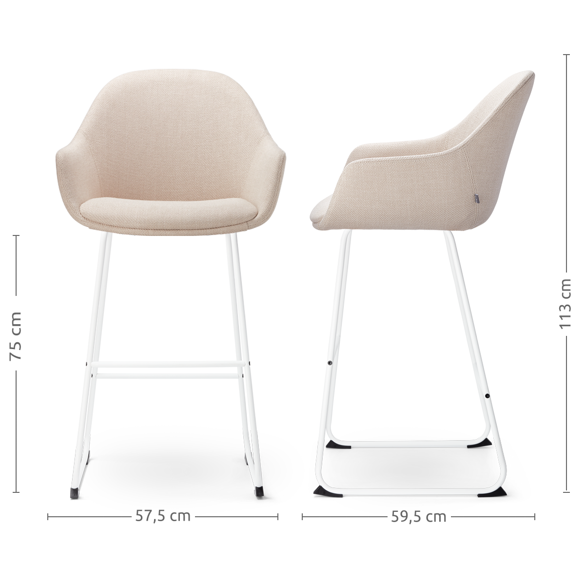 Nino-Mae barkruk beige - wit onderstel - 75 cm