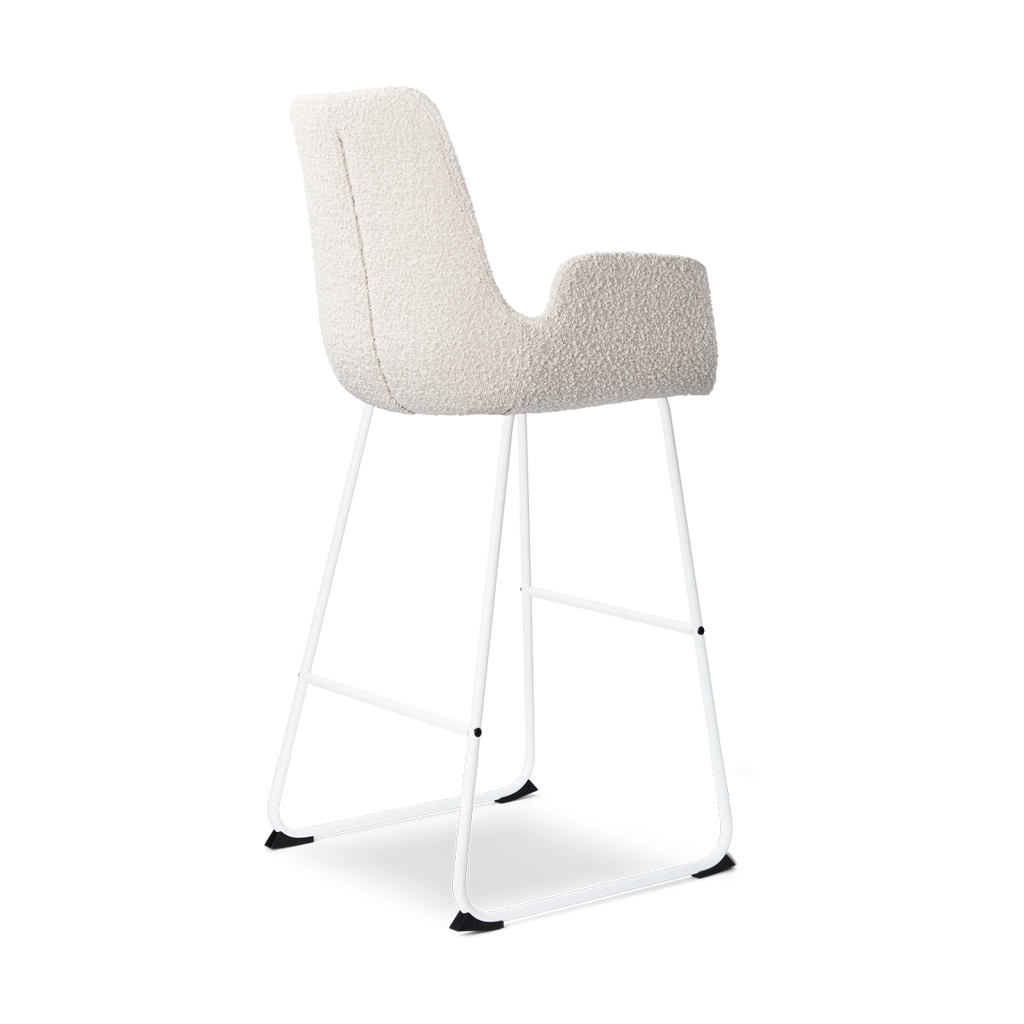 Nino-Eef barkruk bouclé beige - wit onderstel - 75 cm