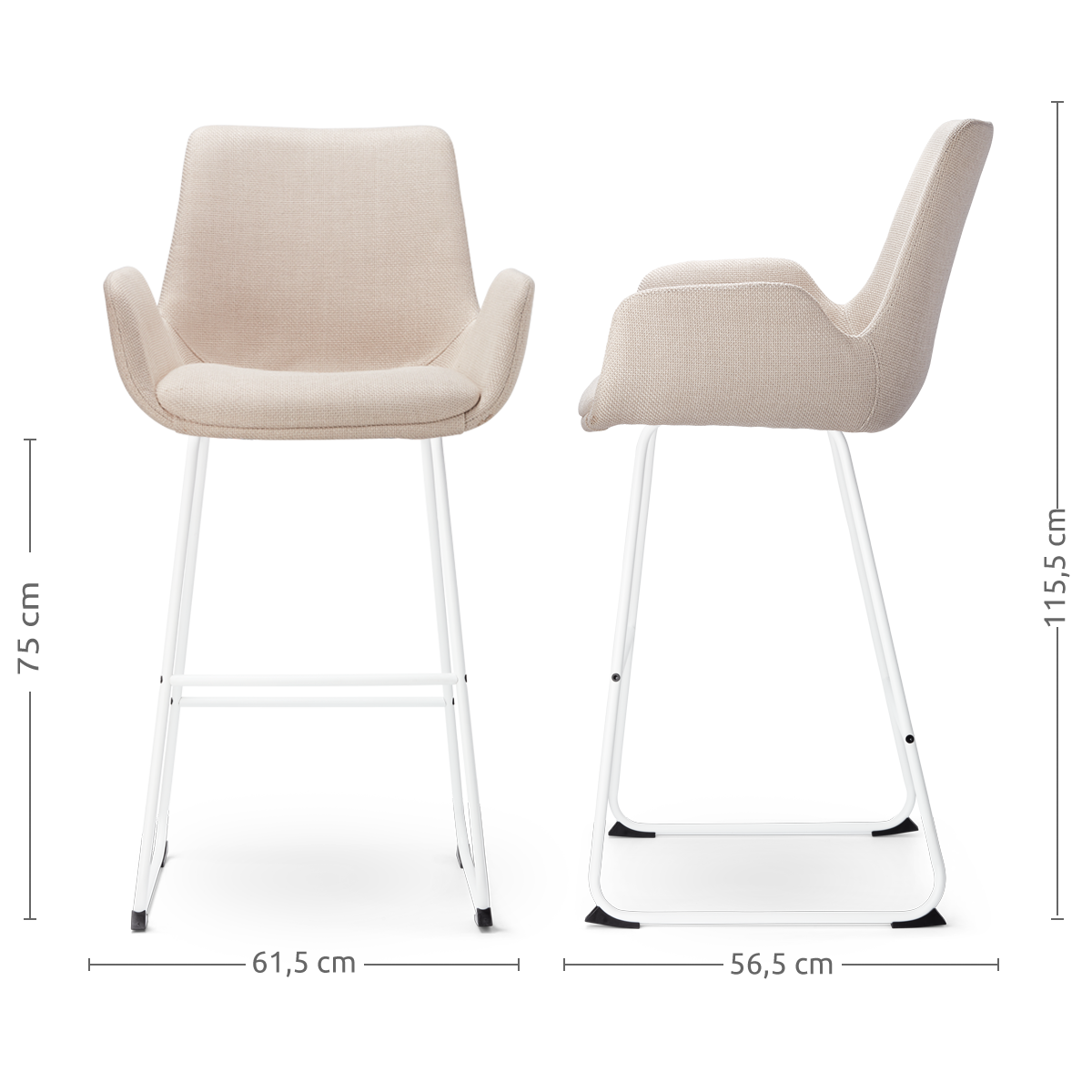 Nino-Eef barkruk beige - wit onderstel - 75 cm