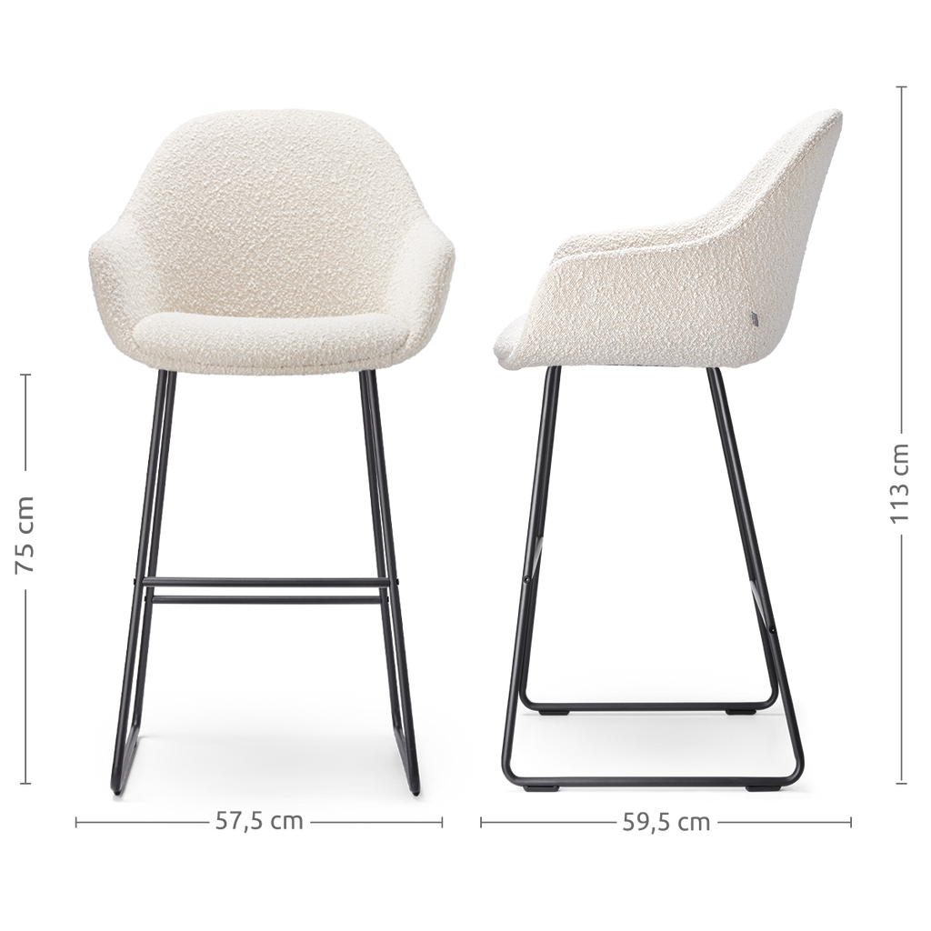 Nino-Mae barkruk bouclé beige - zwart onderstel - 75 cm