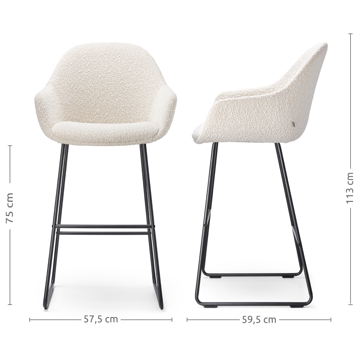 Nino-Mae barkruk bouclé beige - zwart onderstel - 75 cm