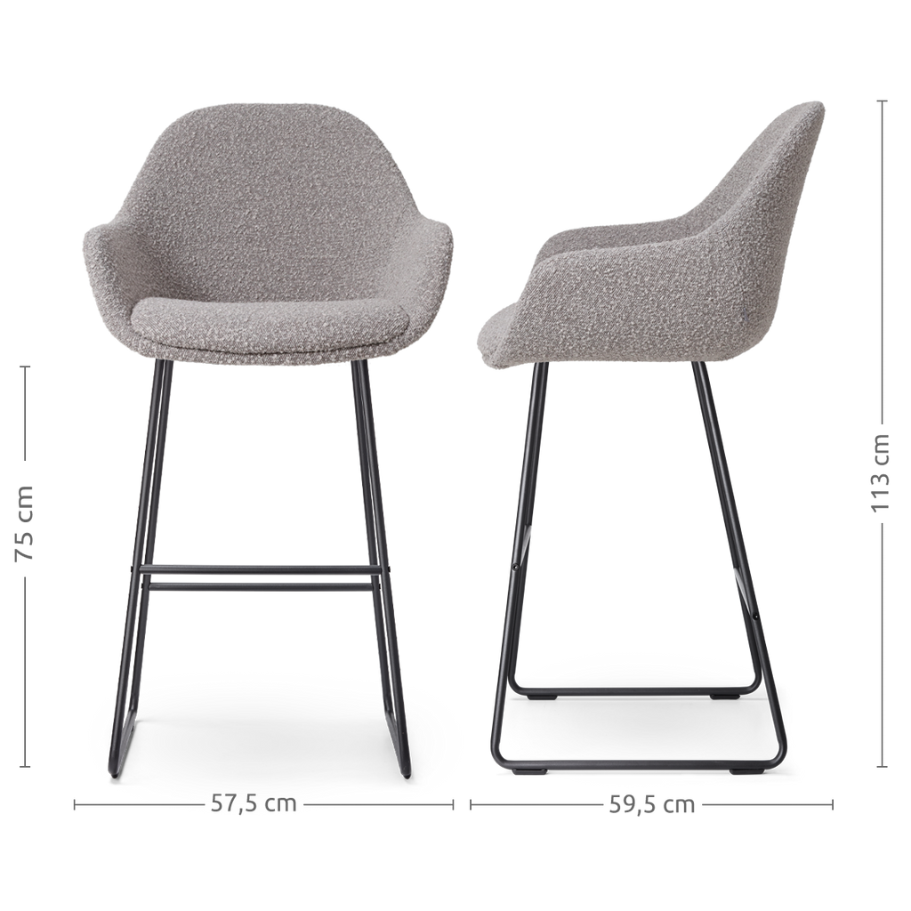 Nino-Mae barkruk bouclé taupe - zwart onderstel - 75 cm