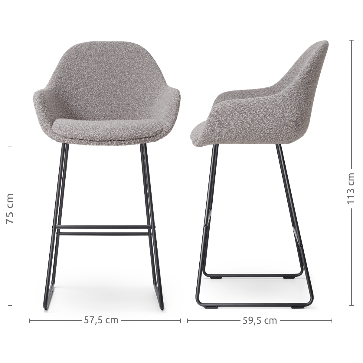 Nino-Mae barkruk bouclé taupe - zwart onderstel - 75 cm