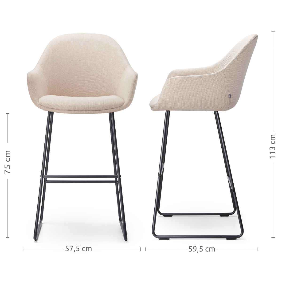 Nino-Mae barkruk beige - zwart onderstel - 75 cm