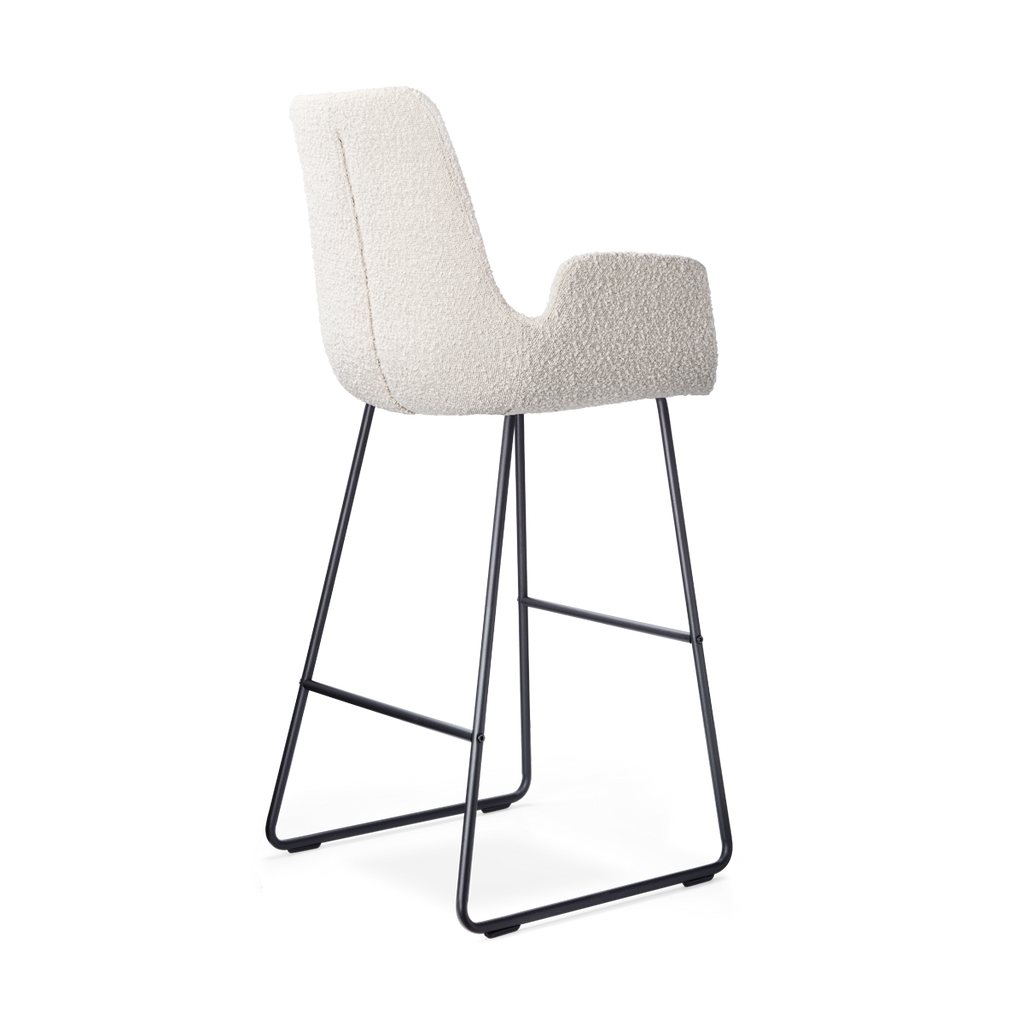 Nino-Eef barkruk bouclé beige - zwart onderstel - 75 cm